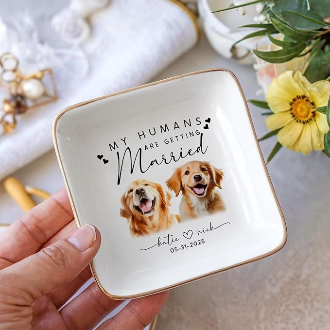 Custom Pet Portrait Watercolor Ring Dish, My Humans Are Getting Married Jewelry Tray, Ring Dish Engagement Gift for Newly Engaged Wedding Gift for Wife Her Fiance Bestie Bride To Be Newlyweds