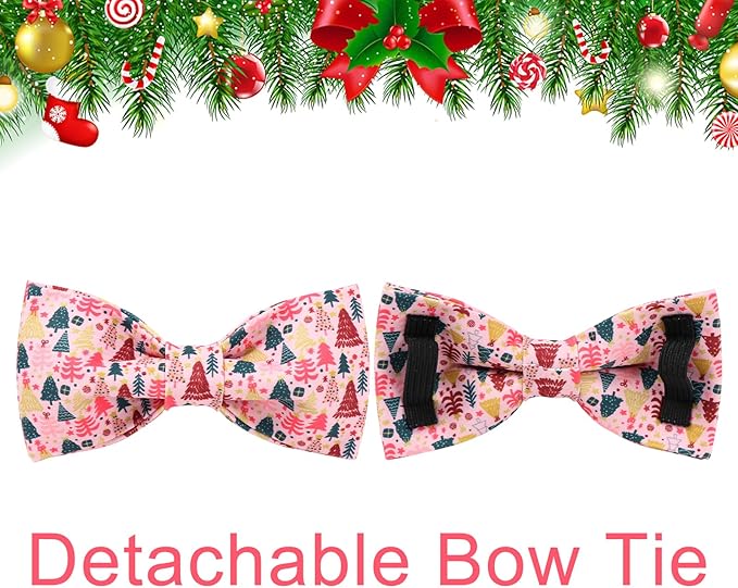 Christmas Dog Collar with Bow Tie, Pink Christmas Tree Collars for Dogs, Adjustable Pet Collar with Cute Xmas Tree Pendant, Winter Dog Accessories for Small Medium Large Dogs M