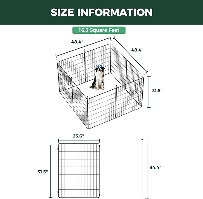 FXW MiniPaws Unleashed Dog Playpen, Expandable & Portable Design for Yard, RV Camping and Indoor Use, for Small and Medium Dogs, 32-inch 8 Panels