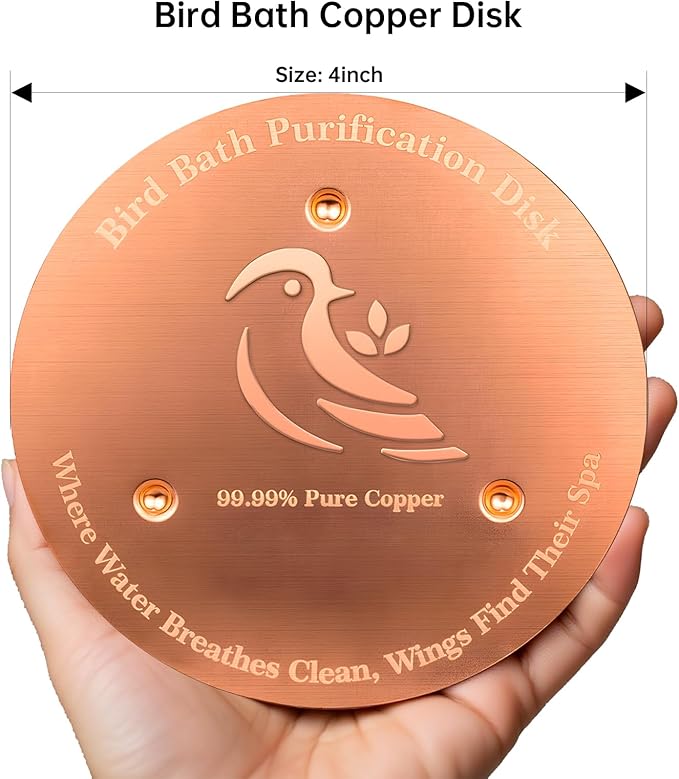 2 Pack Bird Bath Copper Disk, Premium 0.6mm Sturdy 99.99% Pure Copper Disk for Bird Baths,Triple-Point Support Ensures Clean Water Year-Round, Compatible with All Outdoor Birdbath Bowls