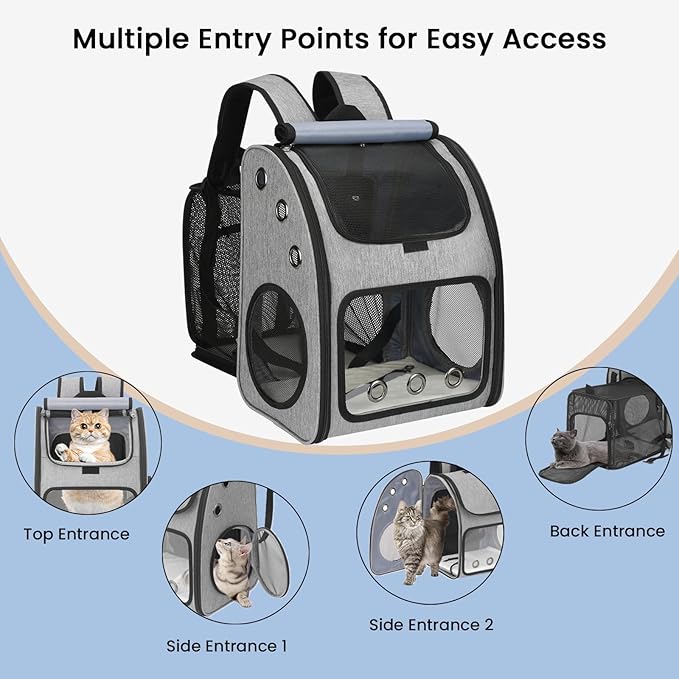 Expandable Pet Carrier Backpack for Cats, Dogs and Small Animals, Portable Pet Travel Carrier, Super Ventilated Design, Airline Approved, Ideal for Traveling/Hiking/Camping, Grey, XL