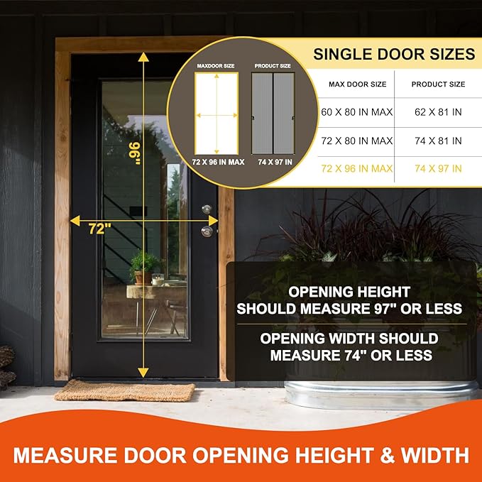 Fiberglass Magnetic Screen Door Fit Door Size 72 x 96 in- Heavy Duty Fiberglass Screen Door Mesh for Interior Door, Patio and Sliding Doors - Door Screen Magnetic Closure Let Fresh Air in