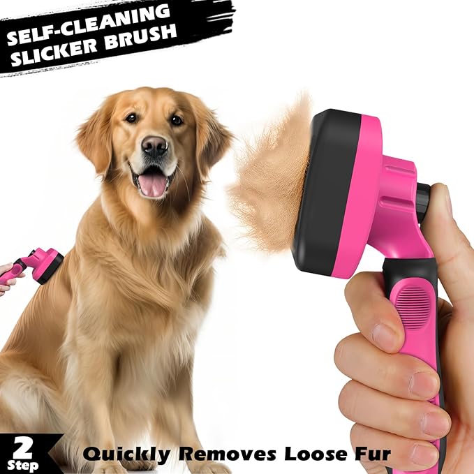 3PCS Self Cleaning Slicker Brush & Pet Grooming Rake & Flea Comb for Dogs,Cats and Horses | Double-Sided Dematting Comb & Skin Friendly Deshedding Grooming Tool (Red Black)