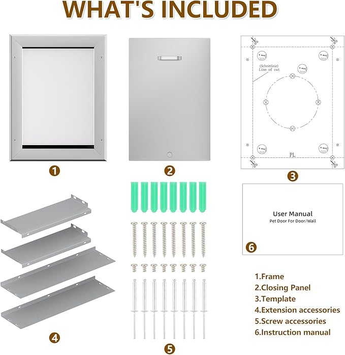 Ownpets Aluminum Large Dog Door for Wall and Door, Double Flap Energy Efficient, Telescoping Tunnel and Lock Panel, Heavy Duty Doggy Door for Dogs Up to 100lbs