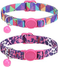 SOLMOONY Cute Cat Collar for Girl Boy,Colorful Breakaway Cat Collars with Bell 2 Pack，Adjustable Printed Nylon with Safety Buckles Kitten Collar (Leopard Print)
