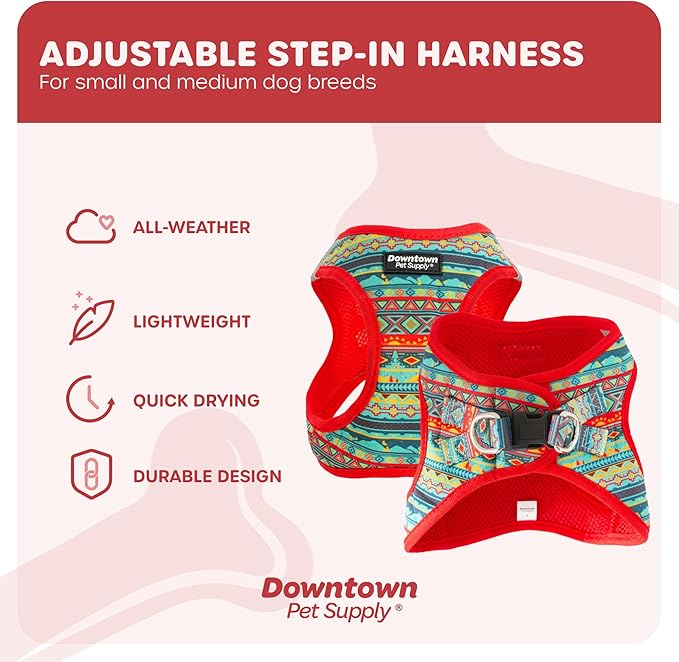 Downtown Pet Supply Step-in Dog Harness – No Pull, Adjustable Padded Mesh with Reflective Trim, Secure Buckle Strap – Comfortable & Breathable Small Dog Harness, Large, Tribal