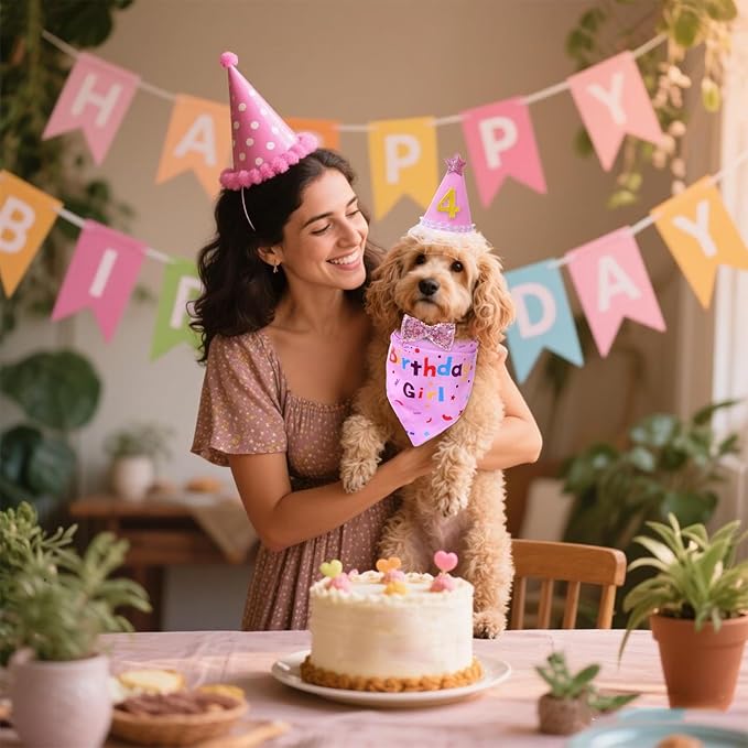 hoyuwak Dog Birthday Party Supplies Girl Boy Dog Birthday Bandana Bow Hat with Numbers for Small Medium Large Pets