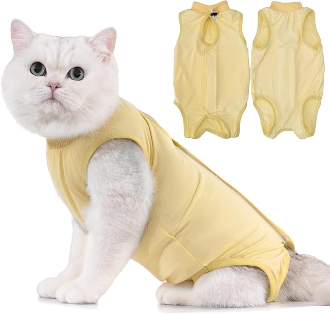 Avont Cat Recovery Suit - Kitten Onesie for Cats After Surgery, Cone of Shame Alternative Surgical Spay Suit for Female Cat, Post-Surgery or Skin Diseases Protection -Yellow(M)