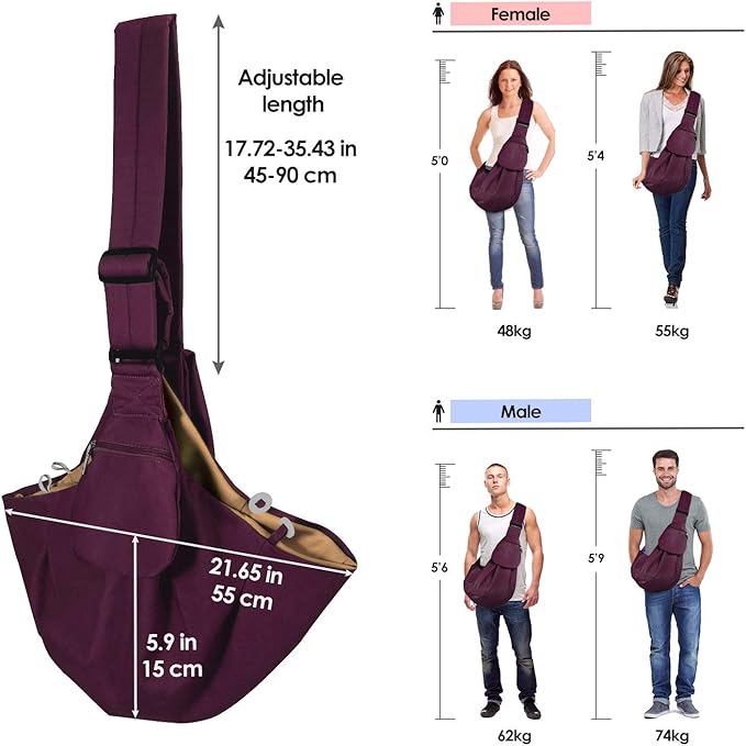 SlowTon Dog Carrier Sling - Thick Padded Shoulder Strap Adjustable Dog Carriers for Small Dogs, Puppy Carrier Purse for Pet Cat with Front Zipper Pocket Safety Belt Machine Washable, WR, L