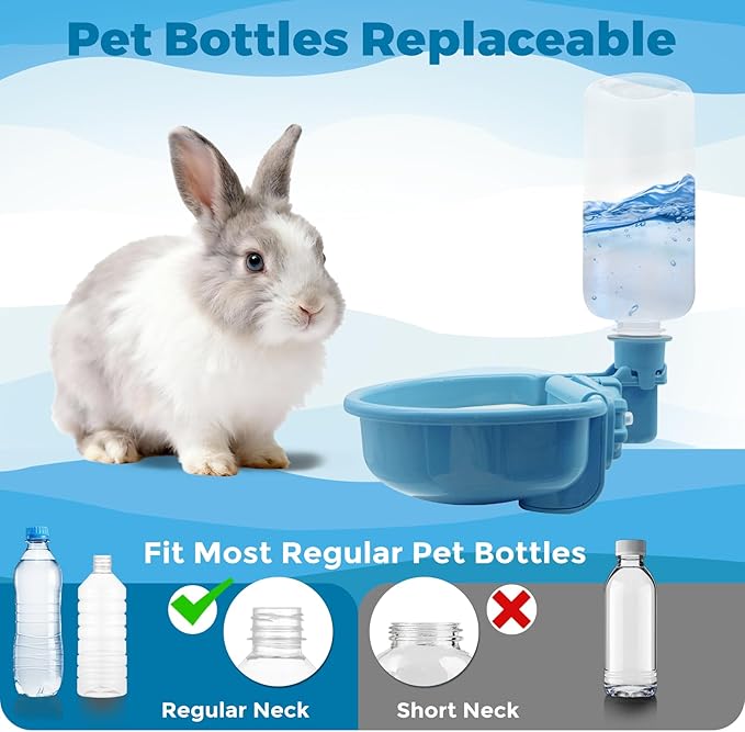 VANNON 16oz Pet Water Bottle, Gravity Dog Water Bowl Dispenser for Cage, Anti-Overflow Water Dispenser for Small Dogs, Cats, Rabbits and Other Small Animals, BPA Free, Blue