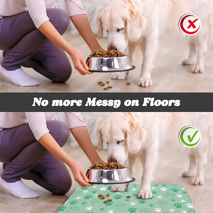 Dog Food Mat, Absorbent Water Bowl Mats Cat Pet Feeding Placemats Green 12 * 20 inch
