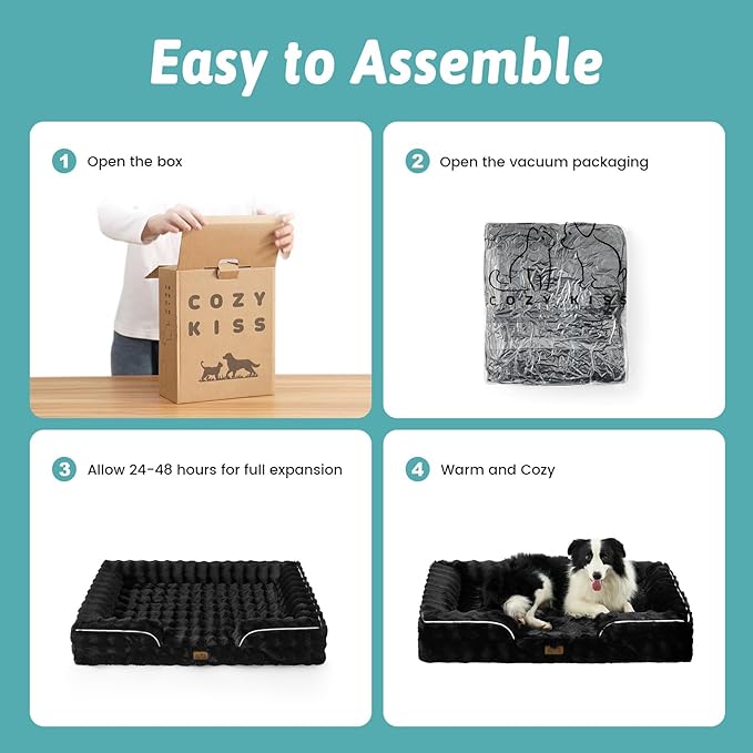 Orthopedic Dog Bed for Medium Small Size Dog, Soft and Warm Faux Fur Sofa for Pet Up to 40 lbs, Foam Bolster Anti-Slip Couch with Washable Removable Cover, M 30x20x6.5 inch, Black