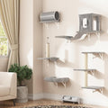 7-in-1 Cat Wall Shelves, Wall Mounted Cat Climber Set, Cat Furniture with House, Tunnel, Bridge, Steps, Scratcher, Hammock, Shelves for Indoor, Gray
