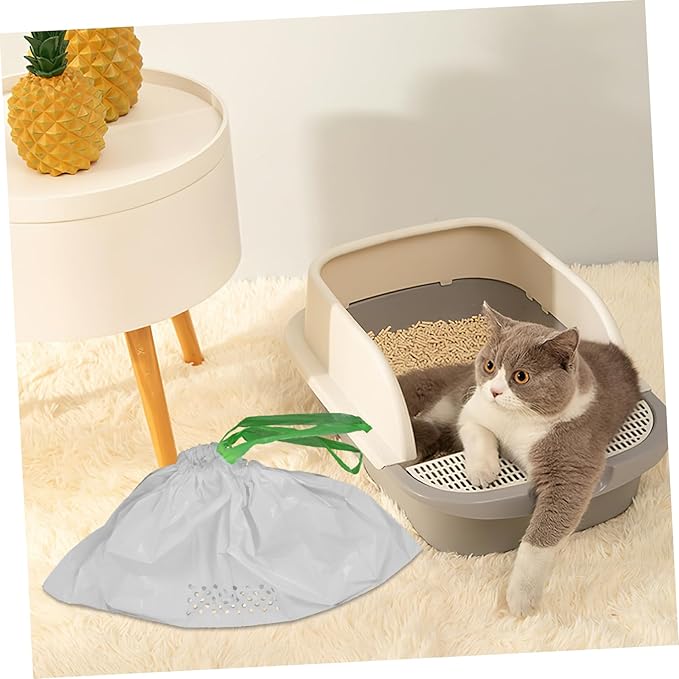 7Pcs Cat Litter Filter Bags Easy Pick Up Litter Cleaning Supplies with Hidden Pull Strap Design White for Hassle Cat Waste Disposal