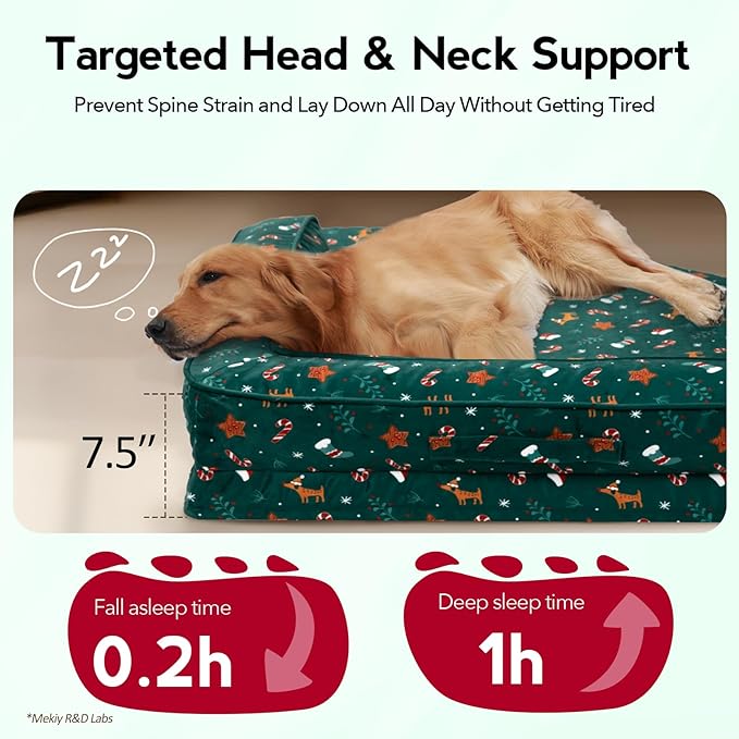 Large Dog Bed for Christmas - XL Orthopedic Egg-Crate Memory Foam Dog Beds with Removable Washable Cover, Waterproof Pet Beds with Non-Slip Bottom, Green