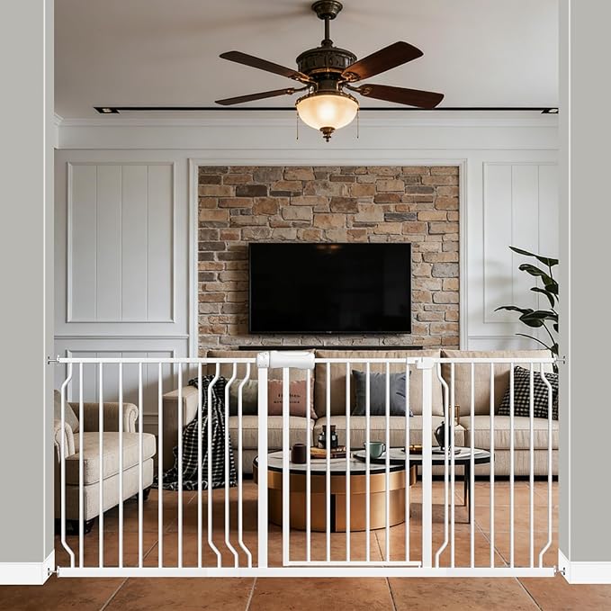 WAOWAO Baby Gate 66.93-71.61" Extra Wide Pressure Mounted Walk Through Swing Auto Close Safety White Metal Toddler Kids Child Dog Pet Puppy for Stairs,Doorways,Kitchen