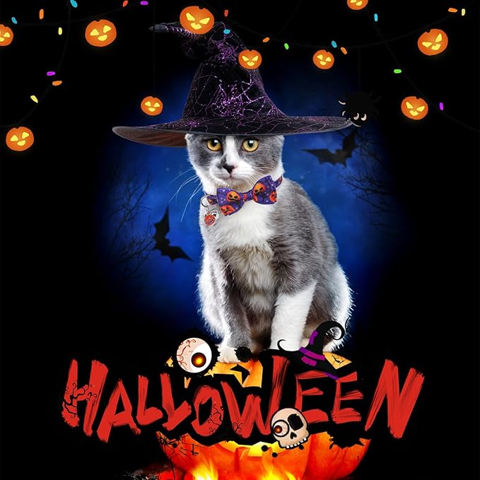 SCENEREAL Halloween Cat Collar Breakaway 3 Pack, Safety Collars, Pet Accessory for Outdoor and House Cats Kittens, Orange Purple