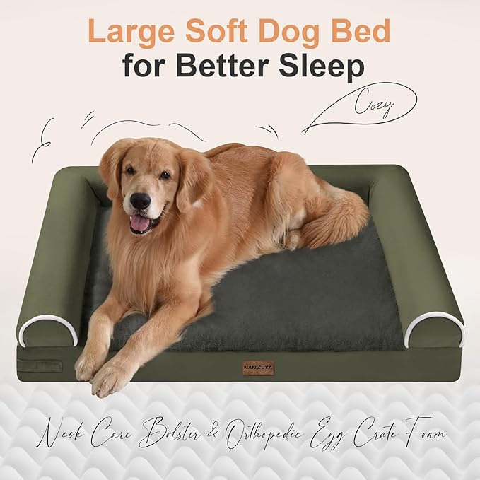 Large Dog Bed Orthopedic Washable: Beds Bolster XL Bed Big XLarge Dogs Memory Foam Couch Sofa Waterproof with Removable Cover - Dark Green