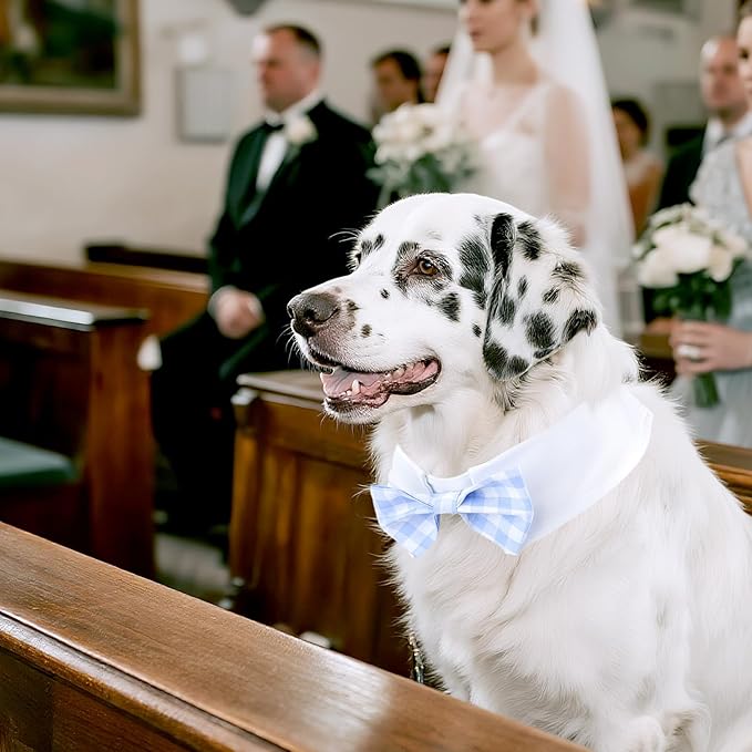 Segarty Dog Bow Tie for Neck Girth 16.5-21.2in, Adjustable Light Blue Plaid Bowtie Collar for Extra Large Dogs, Neck Tie Tuxedo Comfortable Cotton Grooming Accessory for Wedding Holiday Birthday Party