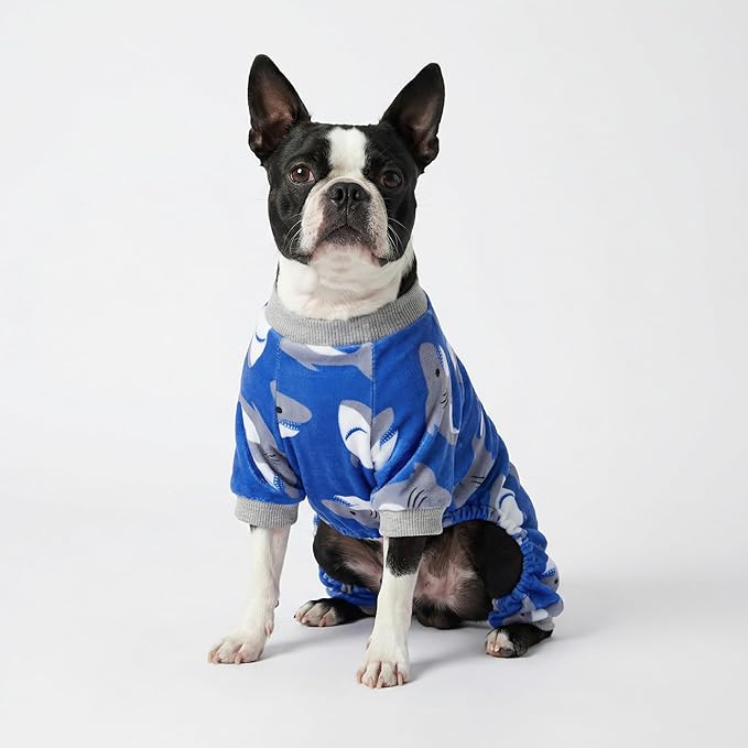 Fitwarm Shark Dog Pajamas, Dog Clothes for Small Dogs Girl Boy, Pet Onesie with Feet, Cat Outfit, Lightweight Velvet, Royal Blue, Large