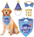 ADOGGYGO Dog Birthday Party Supplies, Blue Birthday Boy Bandana, Bowtie, Numbers, Party Hat for Extra Large Dogs (X-Large)