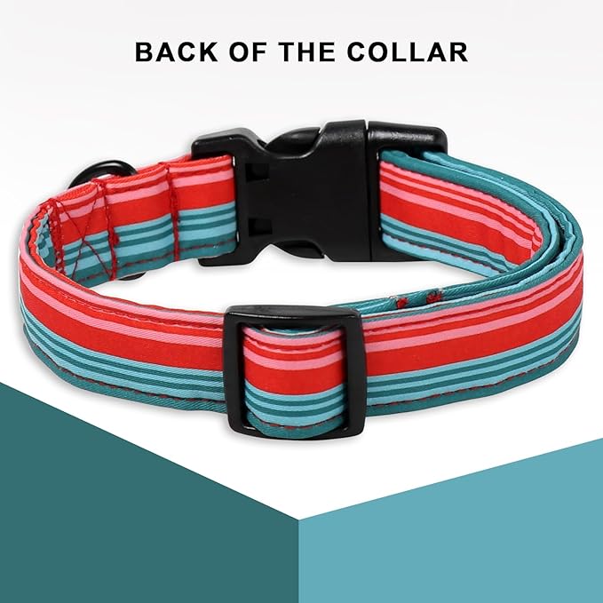Christmas Dog Collar, Unique Style Paws Red Green Strips Dog Collar for Christmas Comfortable Red Pet Collar with Lightweight Plastic Buckle for Holiday, Fancy Dog Gift
