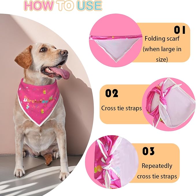 Birthday Dog Bandanas Girl,Pink Reflective Dogs Scarfs for Birthday Party Decorations Supplies for Dogs Pet Accessories,Cat Dogs Triangle Pet Scarves for Large Dogs Outfit,L