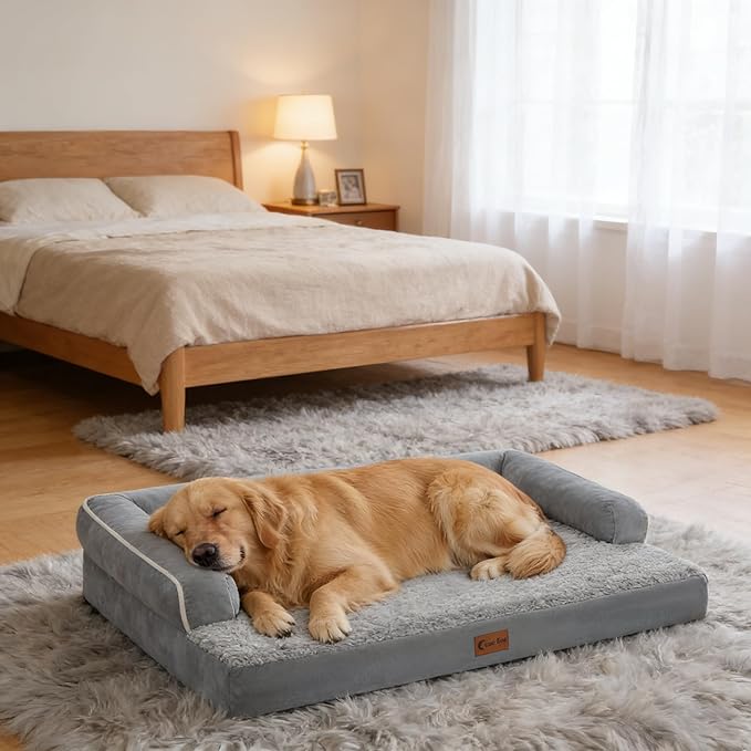 Orthopedic Dog Beds for Extra Large Dogs, Waterproof Egg Crate Foam XL Dog Bed with Sides 48x30Inch, Big Dogs Couch Beds with Removable Washable Cover and Nonskid Bottom, Grey