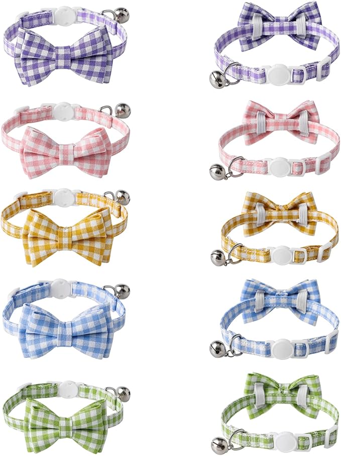 AIITLE Breakaway Cat Collar with Cute Bow Tie and Bell, Detachable Adjustable Safety Collars for Girl Cats and Boy Cats, Kittens, Puppy, Soft Stylish Plaid Patterns Cat Collars,Purple