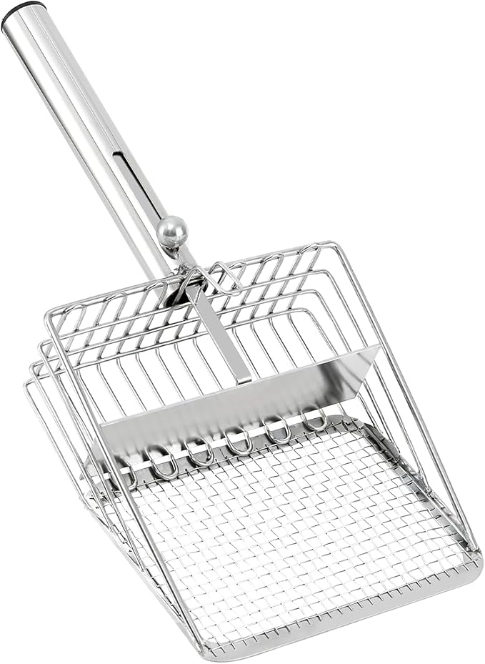 Cat Litter Scoop - Stainless Steel Metal Cat Litter Scoop -Large Size, Deep Shovel, Long Handle, Poop Sifting, Durable, Heavy Duty,Kitten Pooper Lifter for Litter Box