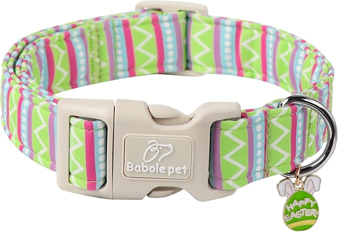Easter Dog Collar for Medium Dogs - Brightly Colored Stripe Easter Collars for Boy Girl Dogs, Adjustable Spring Holiday Pet Collars with Quick Release Buckle M