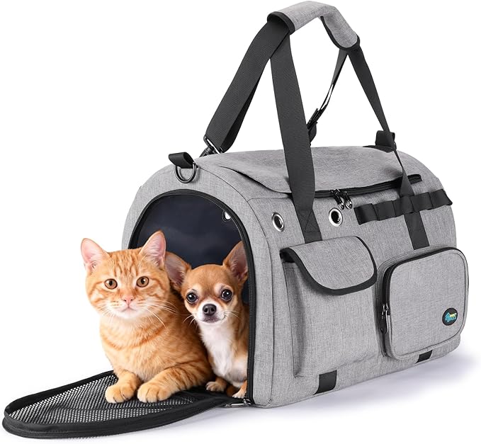 Ownpets TSA Airline Approved Large Pet Carrier, Soft Sided Cat Dog Carrier for Small Pets, Underseat, Waterproof, Foldable for Medium Big Cats 20 lbs+ & 2 Kittens/Puppies (17.7"x11.8"x12.2")
