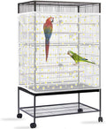 Daoeny Bird Cage Seed Catcher, Large Bird Cage Cover, Adjustable Soft Airy Nylon Mesh Net, Birdcage Cover Skirt Seed Guard for Parrot Parakeet Macaw African Round Square Cages (White, Daisy Design)