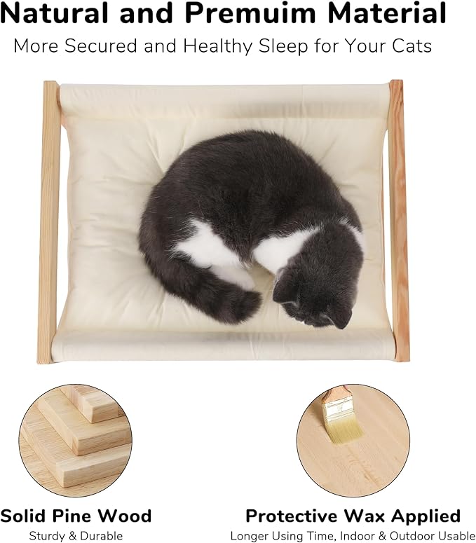 FUKUMARU Cat Bed Hammock, Cozy Velvet Cat Couch for Indoor Cats, Raised Wooden Cats Perch, 21 Inch Pet Sofa, Outdoor Dog Beds, Suitable for Puppy, Bunny and Small Animal, White