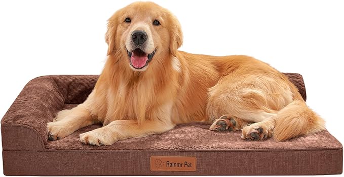 Orthopedic Dog Beds for Large Dogs, Memory Foam Dog Beds Large Sized Dogs, Washable Removable Cover, Nonskid Bottom, Waterproof, for Indoor, Outdoor, Crate ＆ Car Use, 36x27x6 Inches, Brown Grey