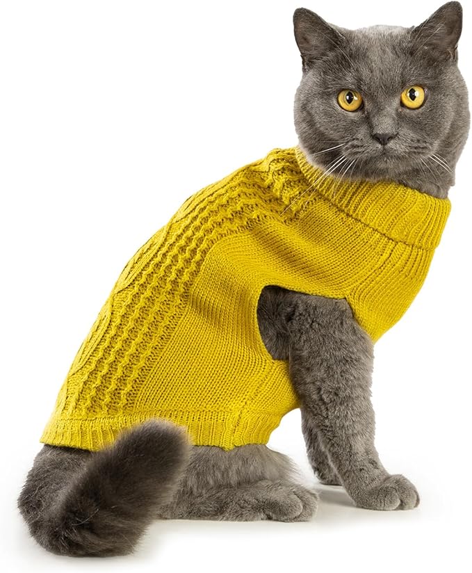 Stretchy Cat Sweater - 17 Colors & 6 Sizes | Snug Winter-Ready Knit for Boy/Girl Cats & Kittens(Dark Yellow, X-Small)