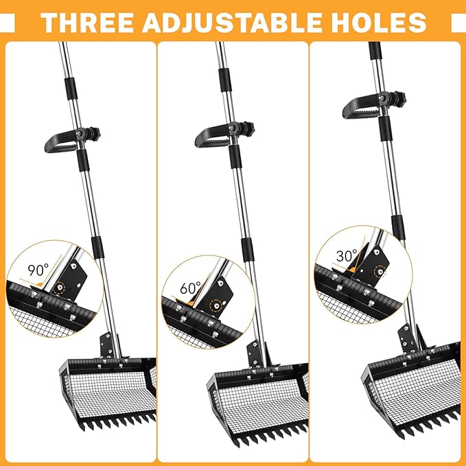 9.8×9.1in Chicken Poop Scooper, Chicken Coop Rake, Multifunctional 2 in 1 Sifting Shovel for Cow Shed Raking/Pet Waste/Yard Cleanup, Adjustable Length/Angle Coop Scoop with Ergonomic Handle (Black)