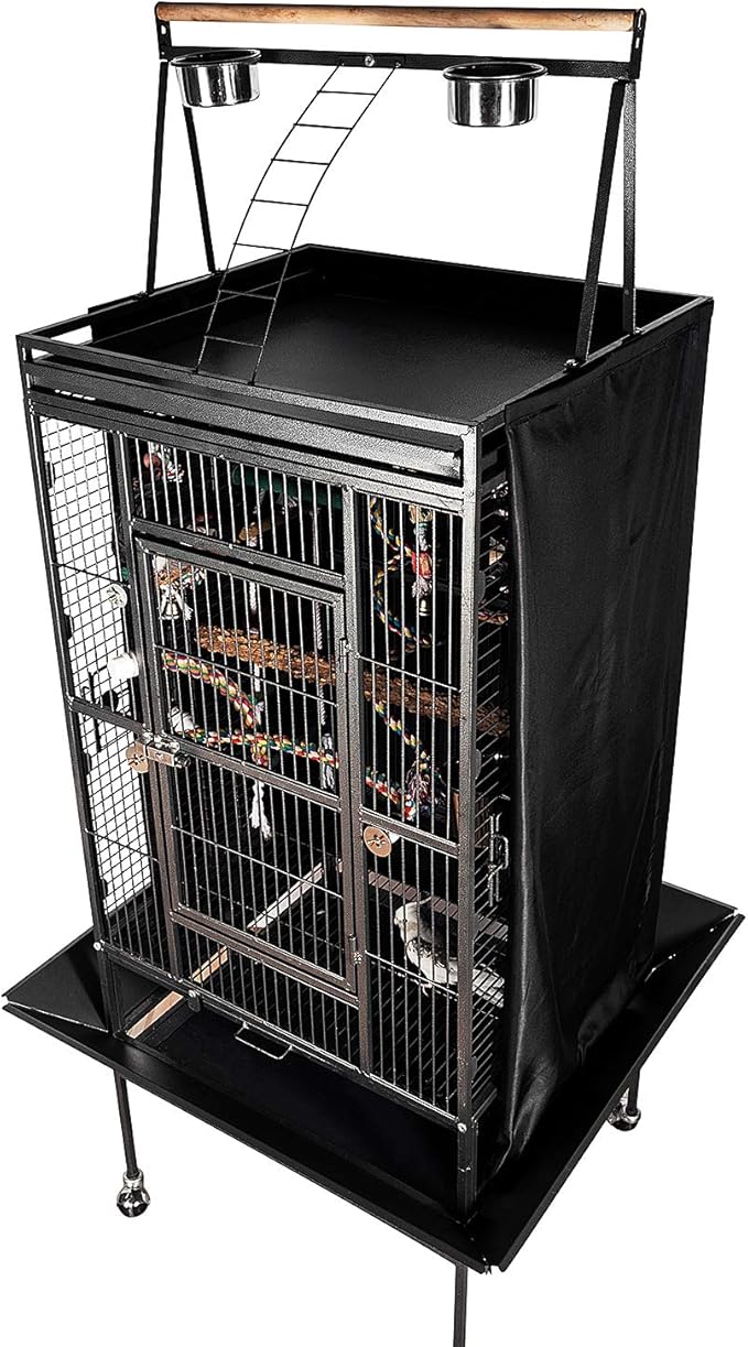 Colorday Good Night Bird Cage Cover for Large Bird Cage with Play Top (Patented), Black 68"