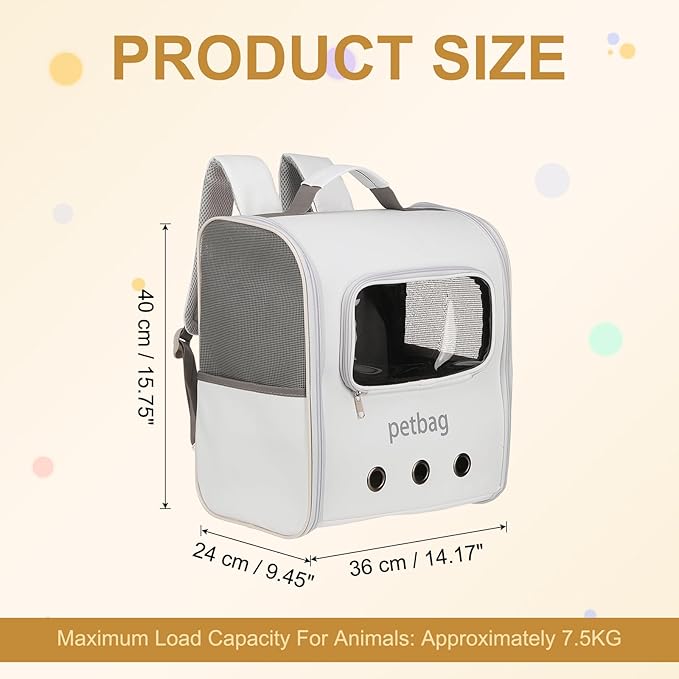 Pet Backpack Carrier, Portable and Ventilated, Oxford Cloth, Dogs Cats and Small Animals Travel Bag 14.17", (White, 1 Pcs), Intended for Hiking/Camping/Traveling
