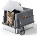 FURTIME Stainless Steel Litter Box with Lid for Kitty, Metal Enclosed Cat Litter Box for Small Cats, Kitten Cat Box with High Sided Enclosure & Scoop, Odor Free, Anti-Leakage, Grey