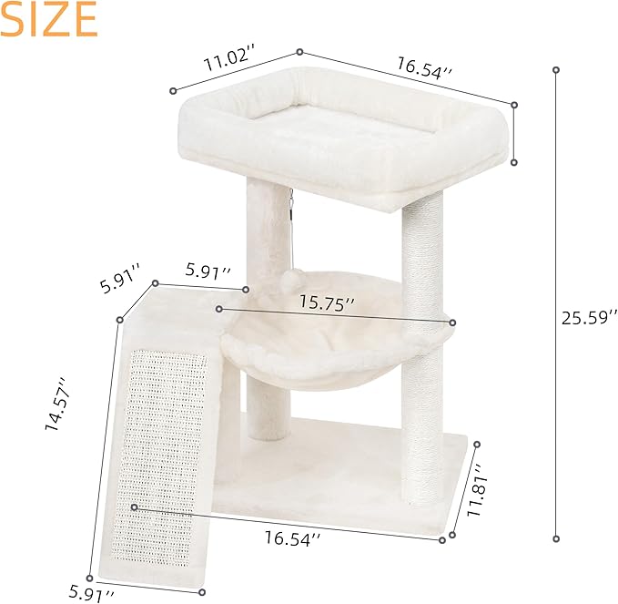 YOUPET Cat Tree with Cat Scratching Post for Indoor Cats, Cat Tower with Scratching Board and Playful Toy Balls, Cat Tree Tower with Cozy Hammock,Beige