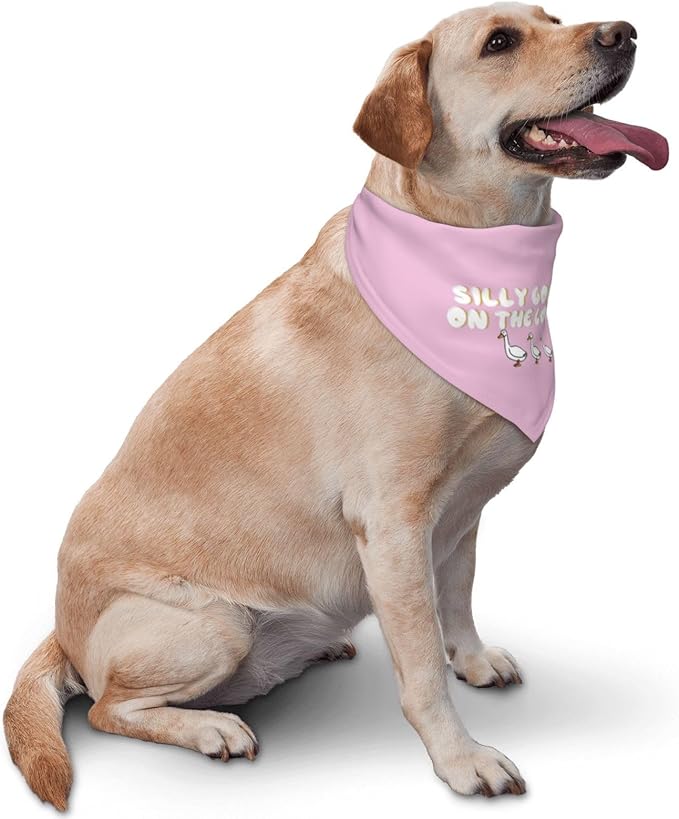 Silly Goose on The Loose Triangle Dog Bandana,Summer Bandana Funny Triangle Dogs Scarf Handkerchief Soft Adjustable Puppy Bandanas (Pink)
