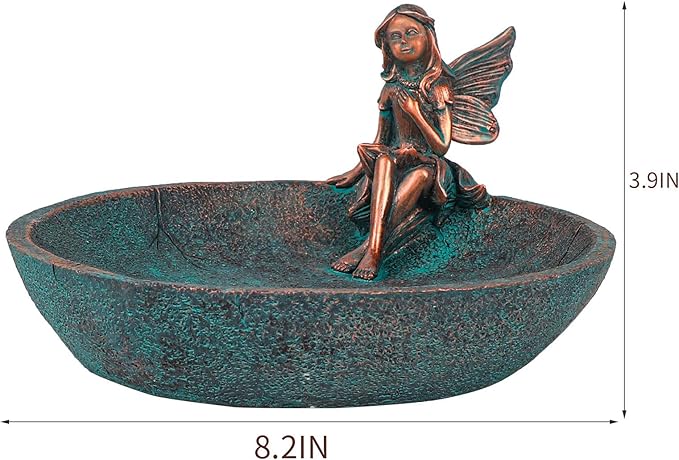 JUNIQUTE Vintage Angels Statue Bird Feeder, Fairy Garden Bird Bath for Outside, Resin Bath Bowl Outdoors (Bronze)