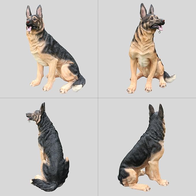 German Shepherd Statue Outdoor Decorations – Dog Statues Outdoor Sitting German Shepherd with Replaceable Solar Light & Welcome Sign for Porch Décor