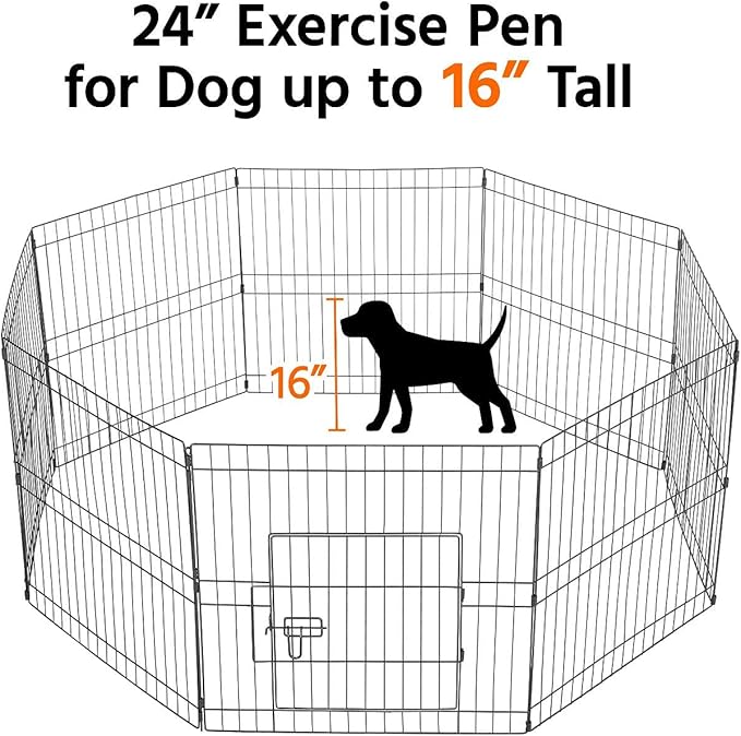 Yaheetech 24 inch 32 Panel Metal Black Heavy Duty Foldable Dog Pen - Outdoor Indoor with Door- Dog Exercise Pen Barrier Kennel Portable Cat Duck Chicken Puppy Fence