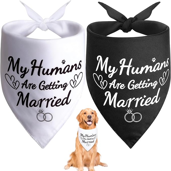 SZEE 2 Pack My Humans are Getting Married Dog Bandanas, Wedding or Engagement Gift for Couples, Dog Wedding Bandanas, Bridal Shower Gifts for Bride, Engagement Party Decorations (White & Black, XL)