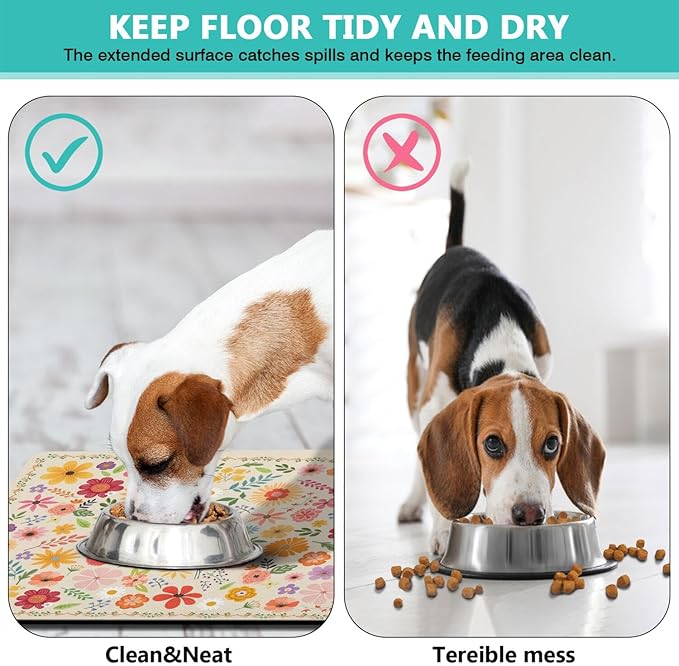 Pet Feeding Mat for Floors Waterproof Dog Mat for Food and Water Absorbent Quick Dry Non Slip mat for Cat Bowls