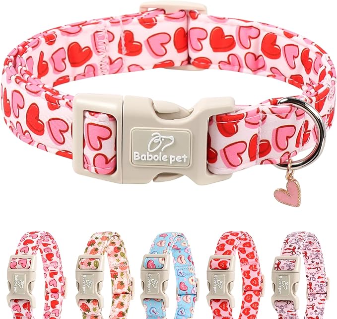 Valentines Dog Collar for Small Dogs - Pink Valentine Hearts Dog Collars, Girly Love Female Dogs Collars, Lightweight Adjustable Cute Puppy Collar with Quick-Release Buckle XS
