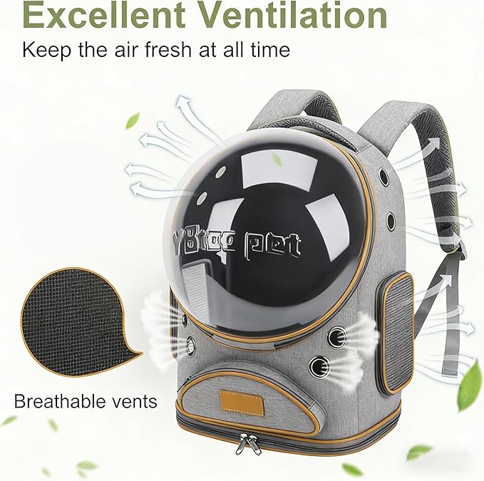 Cat Backpack Carrier, Breathable Cat Carrier Large Space Bubble Pet Backpack for Small Dog and Large cat up to 18lbs, Transparent & Foldable Pet Carrier for Travel Hiking (Grey)