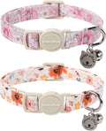 Lionet Paws 2pcs Pack Cotton Cat Collar,Breakaway Buckle with Floral Pattern and Brand Pendant Cute Adjustable Cat Kitten Collar,Ideal for Girl Cats